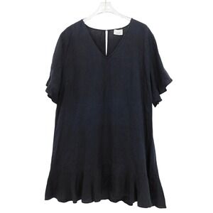 Seed Heritage Black 100% Linen Flutter Sleeve Frilled Hem Mini Dress V-Neck